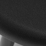 Close-up of dark black stool on a white surface.